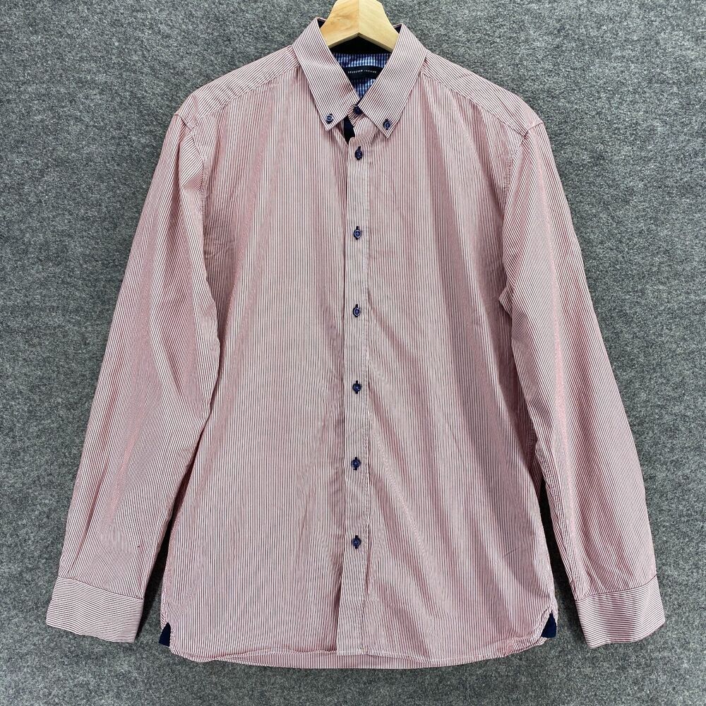 Selected Shirt Men M Medium Red Striped Button Up Collared Long Sleeve Casual
